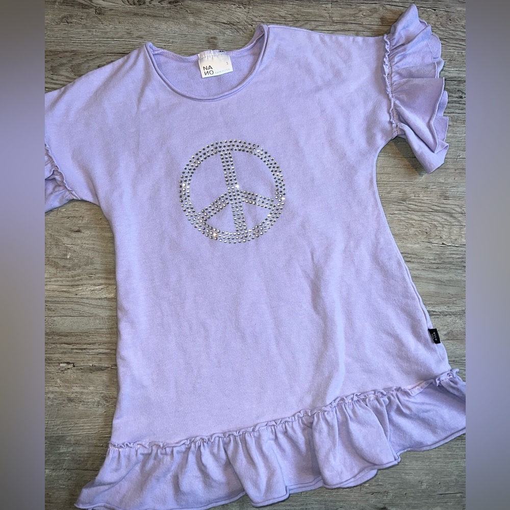 Purple Rhinestone Peace Sign Tunic Top